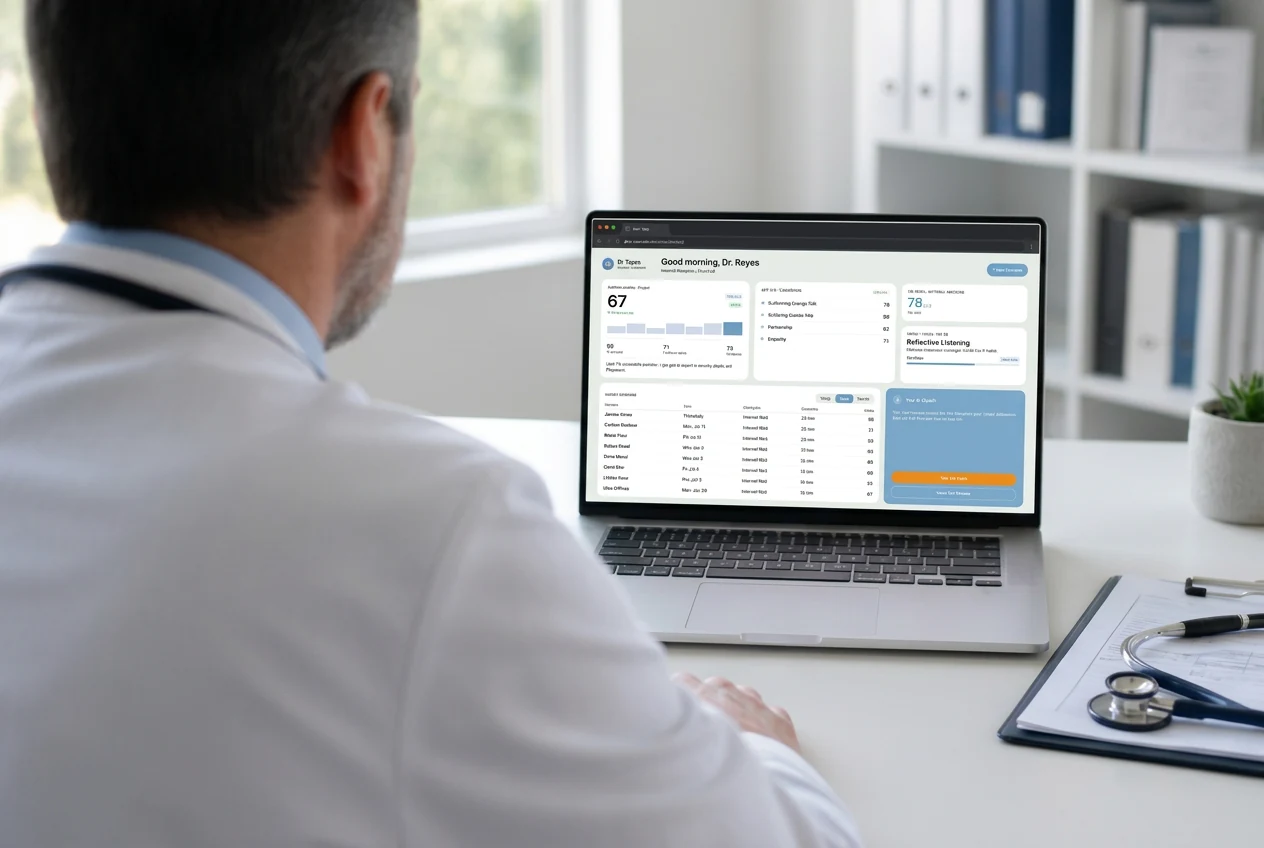 Physician reviewing the Audova™ dashboard on a laptop